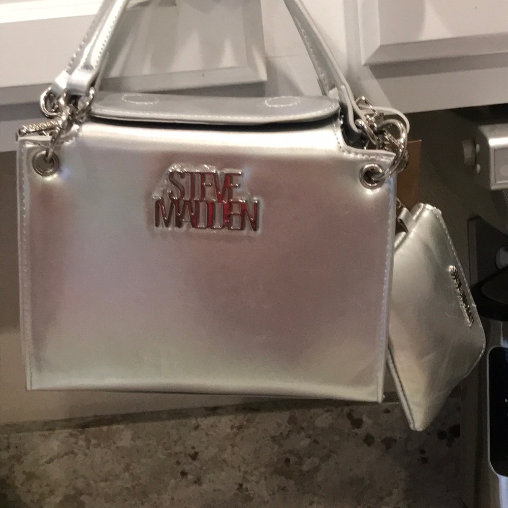 Steve Madden Silver Metallic Top-Handle Satchel